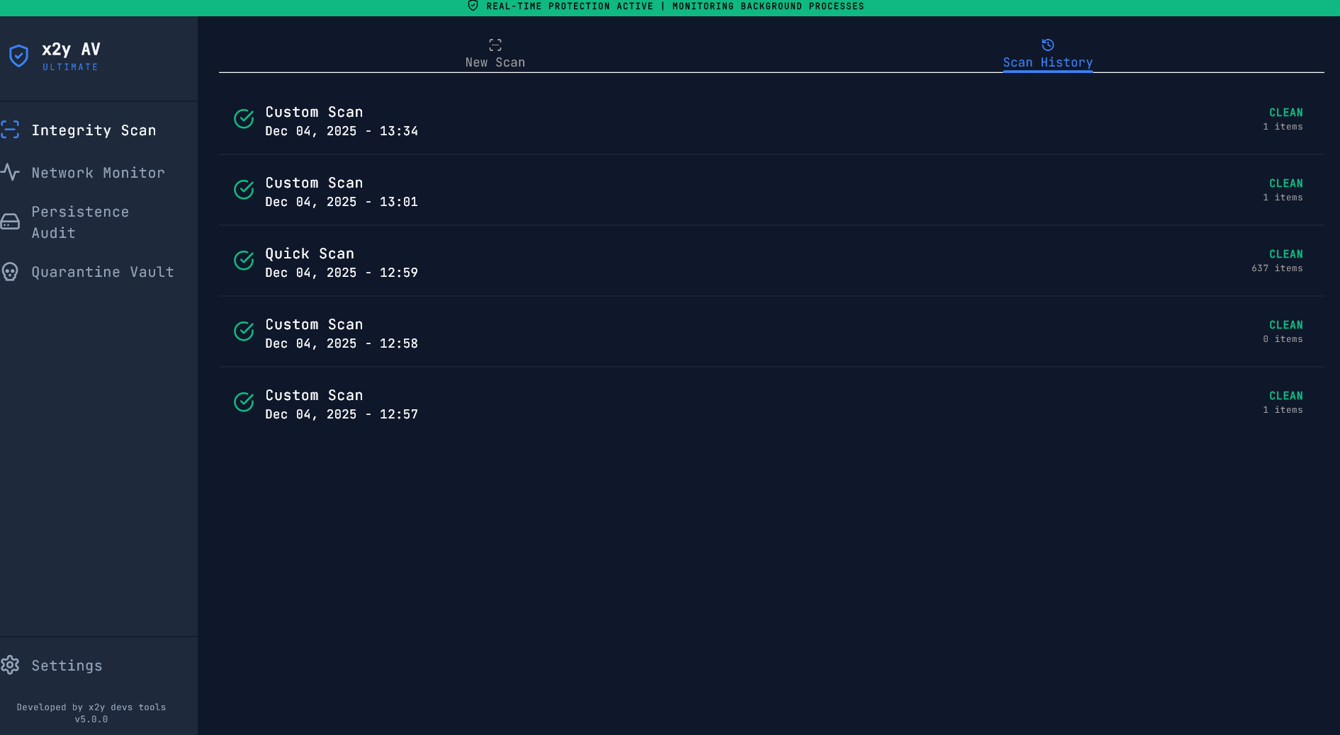 x2y AV Ultimate - Scan History
