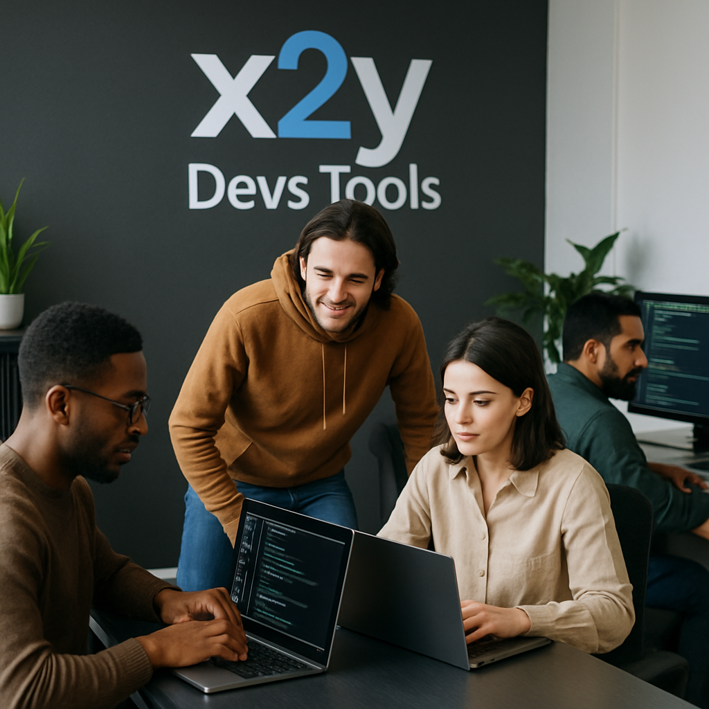 x2y Devs Tools office team working with code